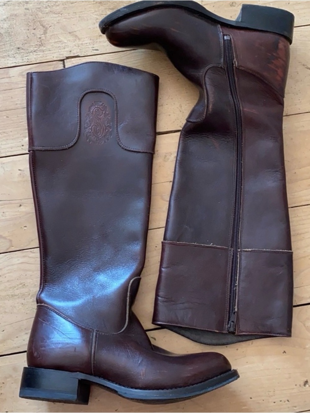 Women's Brown Leather Heeled Riding Boots